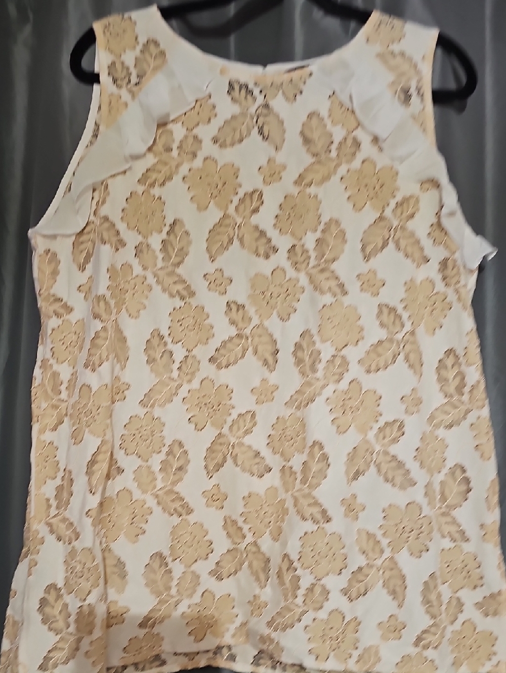 Suzanne Betro Cream and Gold Lace-Overlay Top
